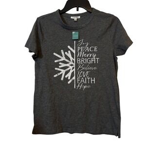 Maurice's Women's Graphic Tee Small NWT Holiday Snowflake Gray Short Sleeve